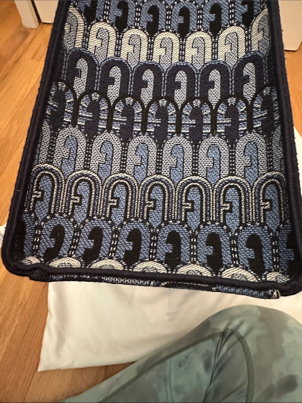 Furla Navy and Light Blue Jacquard Tote with Top Handles - Picture 8 of 11